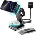 3 in 1 Magnetic Wireless Charger,Foldable Wireless Charging Station for Apple Watch Series 10/9/Ultra 2/8/7/SE,iPhone 16 Pro Max/16//15/14/Pro,AirPods 4/3/Pro/2 Mag Safe Charger Stand Dock(Black)