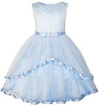 Sunny Fashion Flower Girls Dress Blue Belted Wedding Party Bridesmaid Size 14 Years