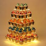 YestBuy 5 Tier Cupcake Stand Acrylic Cupcake Tower Display with LED Light Premium Cupcake Holder Dessert Tree Tower for Birthday Cady Bar Party Décor Weddings, Birthday Parties Events (Yellow Light)