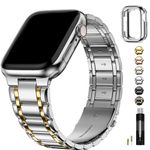 Fullmosa Compatible with Apple Watch Band 41mm 40mm 38mm with TPU Protective Case, Stainless Steel Watch Bracelet Metal Strap for Apple Watch SE/iWatch Band Series 9 8 7 6 5 4 3 2 1 Silver+Gold