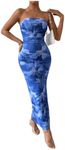 Milumia Women's Printed Strapless Tube Top Long Dress Slit Hem Sleeveless Bodycon Maxi Dresses Dusty Blue Small