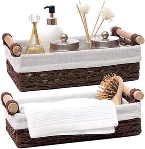 MZDMY Storage Basket, Toilet Paper Basket, Storage Baskets & Bins, Countertop Decoration Box, Wicker Basket for Home Decoration and Bathroom Organization With Handles 2-Piece Set (Brown)