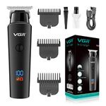 VGR V-937 Professional Cordless Rechargeable Hair Trimmer with USB Charging Cable, LED Display, Stainless steel blades, 3 Guide Combs for men Runtime: 500 minutes, 2000 mAh Li-ion Battery, Black