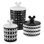 Prestige Disney Monochrome Mickey Mouse Kitchen Canisters Set of 3 - Airtight Ceramic Storage Jars With Lids, Black & White