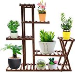 5 Tier Wooden Plant Stand Burnt Wood Finish Free Standing Portable Wheeled Flower Plant Pot Display Ladder Shelf Storage Multi-Tier Rack Balcony Garden Patio Living Room Decoration 96 x 22 x 99cm