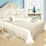 LILYSILK 25 Momme 4Pcs Silk Sheets Queen Fitted Sheet Flat Sheet Pillowcases, 100% Pure 25 Momme Mulberry Silk, Luxury for Men and Women, Ivory