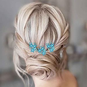 Aneneiceera Perla De La Novia Pasadores De Pelo Azul Pieza De Pelo De La Flor De La Novia Tocados De Dama De Honor Accesorios Para El Cabello Para Las Mujeres Y Las Niñas (paquete De 3) (azul)