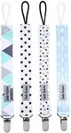 Dodo Babies Pacifier Clip Set - Four Clips Plus Binky Case - Universal Holder Fits Most Paci Brands, Teether Toys and Car Seats - Blue and White Prints for Girls or Boys