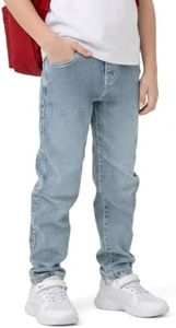 Tenfinordi Boys Slim Fit Stretch Jeans, Pull-On Elastic Waist Soft Denim Pants, 5-Pocket Design for Casual School Sports Jogging Comfort Kids Denim Trousers Blue Size 10