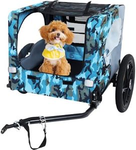 Plturdke Collapsible Dog Bike Trailer for Small & Medium Pets - 16" All-Terrain Wheels, Universal Hitch, Quick Release & Non-Slip Floor - Internal Leash, Bicycle Accessories (Blue+Grey)
