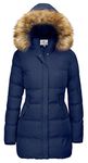 WenVen Women's Winter Work Wear Puffer Coat with Fur Trim Hood(Blue,S)