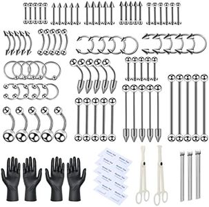 114 PCS Body Piercing Kit, Stainless Steel Industrial Piercing Kit with 14G 16G 18G Piercing Needles Clamps for Belly Button Lip Tongue Nose Septum Ear Cartilage Body All Professional Piercings