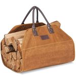 G GOOD GAIN Firewood Carrier Waxed Canvas with Leather Handles, Wood Carrier for Firewood, 36x18.5 Inch Heavy Duty Firewood Storage Tote, Fireplace Log Carrier Indoor Bag, Wood Stove Accessories. Rust