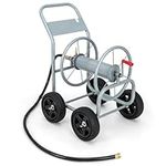 COSTWAY Garden Hose Reel Cart, Heavy Duty Water Hose Trolley with 4 Wheels & Non-Slip Crank Handle, Outdoor Hose Reel Holds 100m of 15.9mm, 19mm & 120m of 12.7mm Hose for Lawn Yard (Grey)