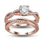 Ginger Lyne Collection Queena Rose Gold Over Sterling Engagement and Wedding Band Ring Set (Gold-Plated-Base, 4)