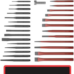 AMM 28 PCS Heavy Duty Punch and Chisel Set, Including Taper Punch, Cold Chisels, Pin Punch and Center Punch, Cr-V, Ideal for working with wood, metal, automotive, sculpture, etc.