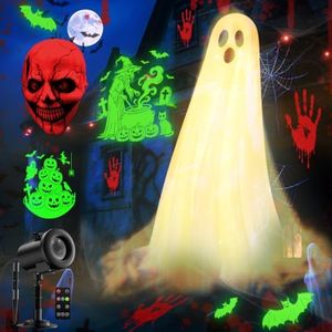 12 in 1 Halloween Projector Lights Outdoor, 3D Dynamic Ghost/Skeleton/Bat/Scarecrow/Pumpkin/Witch Cauldron HD Patterns Halloween Decor,Night Lights for Party Home Window Wall Holiday Decor