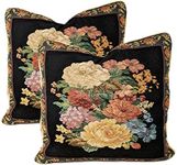 Tache Black Rose Cushion Cover - Solitary Rose - 18 X 18 Inch Floral Decorative Accent Bold Tapestry Woven Throw Pillow Cover Case - 2 Piece