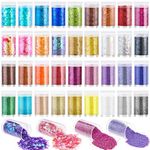 36 Colors Fine and Chunky Glitter Set for Crafts, Audab Fine Glitter Powder Assorted Holographic Resin Glitter Nail Sequins for Hair, Makeup, Slime, Resin Tumblers, Resin Molds