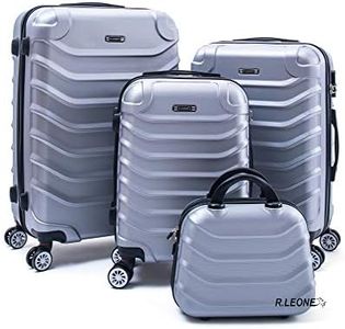 R.Leone Valigia Fino a Set 4 Trolley Rigido grande, medio, bagaglio a mano e beauty case 4 ruote in ABS 2026 (Argento, Set 4 XS S M L)