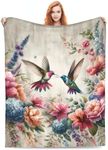 VODRM Retro Hummingbird Floral Blanket Gifts for Women Soft Warm Lightweight Cozy Spring Flower and Birds Vintage Throw Blankets for Bed Living Room Sofa Couch Valentines Day Decor 50x60in