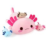 Onsoyours Axolotl Stuffed Animal Mommy 19.7" with 3 Baby Axolotl Plushies in Tummy, 4 Piece of Cute Axolotl Plush Pillow Toys for Kids Girls Boys (Pink Axolotl Family)