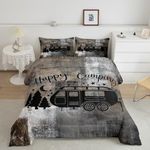 Camper Bedding Set King Size,Happy Camping Comforter Set All Season,RV Inside Decor Duvet Bedding,Camper Accessories for Travel Trailers,Oil Painting Down Comforter with 2 Pillowcases Warm