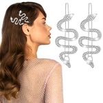 2 PCS Vintage Snake Hair Clip Rhinestones Snake Hair Accessories Hair Barrette Minimalist diamante Snake Hair Pin Twists Snake Hair Jewelry Hair Accessories for Women and Girls(Silver)