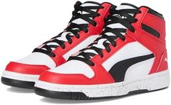 PUMA Unisex-Child Rebound Layup Mid Shoes, White-Black-for All Time Red AH25, Big Kid 7