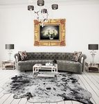 NEOCOZY Exquisite Cowhide Rug, 5.2 x 6.2 ft Faux Cowhide Rug for Living Room Bedroom, Cow Print Rug for Wall, Non-Slip, Grey White