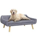 PawHut Dog Sofa Bed with Soft Cushion, Pet Couch with Wooden Frame, Removable and Washable Cover, for Medium and Large Dogs, Grey