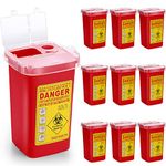 1 Quart Flip Top Sharps Portable Container Sharps Small Disposal Container Trash Bin Small Container for Office Tattoo Parlors Use Barbershop Home Travel Supplies, 6" x 4" x 3", Red (10 Pcs)