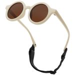 LOJUDI Baby Sunglasses 0-24 Months - with Strap Polarised Cute Round for Newborn Infant Toddler Sunglasses Baby Girls Boys-White Frame