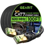 GearIT Cat7 Outdoor Ethernet Cable (100 Feet), SFTP Shielded Foil Twisted Pair, Waterproof - Black/Red, 100 Ft