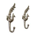 Maison Belle Decorative Beautiful Peacock Wall Hook (Size 5.5 INCH) - Pack of 2 (Silver Polished)