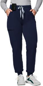 Kitmaz Medical Scrub Pants for Women - Mid Rise 4-Way Stretch Anti-Wrinkle Slim Jogger Pants, Drawstring Waist & 5 Pockets Navy Blue