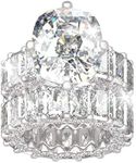 Jeulia Cushion Cut Three Sided Pave Sterling Silver Eternity Ring Cubic Zirconia Art Deco Halo Wedding Engagement Anniversary Rings Set (silver, 10)