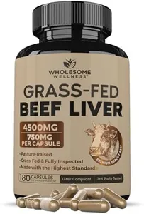 Grass Fed Desiccated Beef Liver Capsules (180 Pills, 750mg Each) - Natural Iron, Vitamin A, B12 for Energy - Humanely Pasture Raised Undefatted in New Zealand Without Hormones or Chemicals