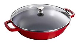 STAUB CAST Iron 30 cm / 12 INCH CAST Iron Wok with Glass LID, Cherry, Regular