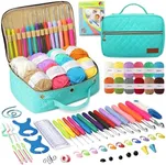 Yarniss Crochet Kits for Beginner, All-Inclusive Crochet Kit for Adults with 14 Size Ergonomic Crochet Hooks,12 Crochet Yarns Balls & Crochet Bag