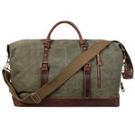 S-ZONE Duffle Bag for Travel 60L Canvas Duffel Bag Carry on Genuine Leather Overnight Weekender Bag for Men