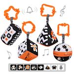 TUMAMA High Contrast Sharpes Sets Baby Toys, Black and White Stroller Toy for Car Seat Baby Plush Rattles Rings Hanging Toy for 0 3 6 9 to 12 Months, Newborn,Toddlers,Infants (4 Packs)