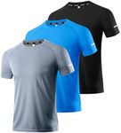 Boyzn 3 Packs Workout Shirts for Men - Activewear Tops Gym Shirts Cool Dry Mesh Moisture Wicking Running Fitness Short Sleeve Crewneck Sports Athletic T-Shirt Tops Black/Gray/Blue-3P02-L