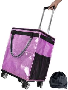 Wloskance Reusable Grocery Bags on Wheels, Rolling Tote Bag, Starry Purple