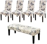 HAOYONG Dining Room Chair Cover Printed Chair Slipcover Washable Parsons Chair Slipcover Removable Seat Protector for Dining Room Hotel Ceremony Restaurant - 4 PCS Chair Cover+1 PC Bench Cover
