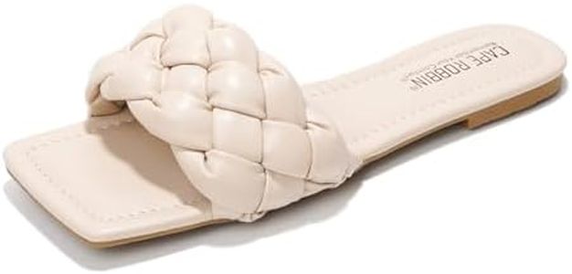 Cape Robbin Vagabond Sandals Women - Square Toe Sandals - Flat Braided Sandals for Women - Woven Womens Mules Slip On Shoes - Nude Size 9