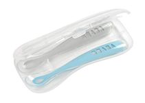 BEABA First Stage Baby Feeding Spoon Set with Travel Case, The Original Soft Tip Silicone Spoons for Babies, Gum Friendly BPA Lead Phthalate and Plastic Free, (2 Pack) (Rain/Cloud)