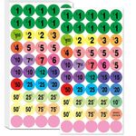 DUGUTUL 2000 pcs Color-Coded Pre-Priced Stickers for Garage Sale and Flea Market, 3/4" Diameter - Bold Fonts, Clear Visibility, High Visibility, Easy Organization ﻿