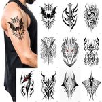 Temporary Tattoos for Men Women 10 Sheets Large Realistic Fake Tattoo Stickers Viking Tribal