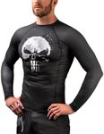 Hayabusa Mens Marvel Hero Elite Long Sleeve Jiu Jitsu Rash Guard - The Punisher, Large Black